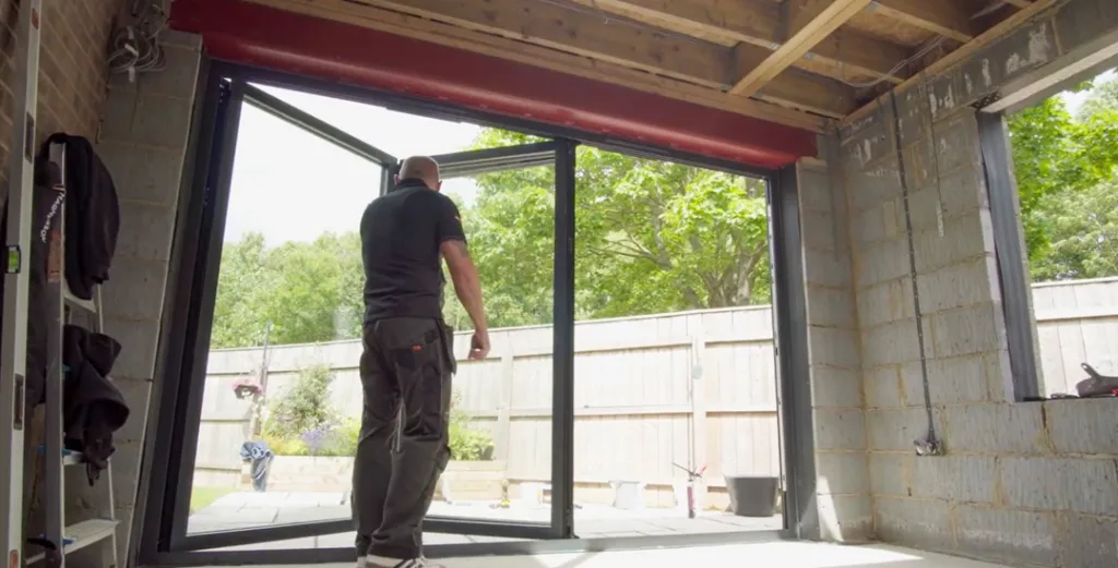 A man testing the Korniche Bi-folding door