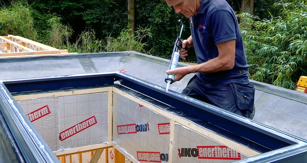 Sealant being applied to the eaves beam of a Korniche Roof Lantern