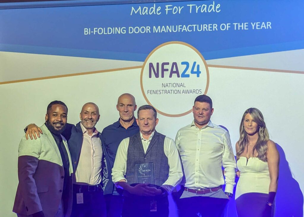 Made For Trade team accepting Bi-folding Door Manufacturer of the Year award at the National Fenestration Awards.